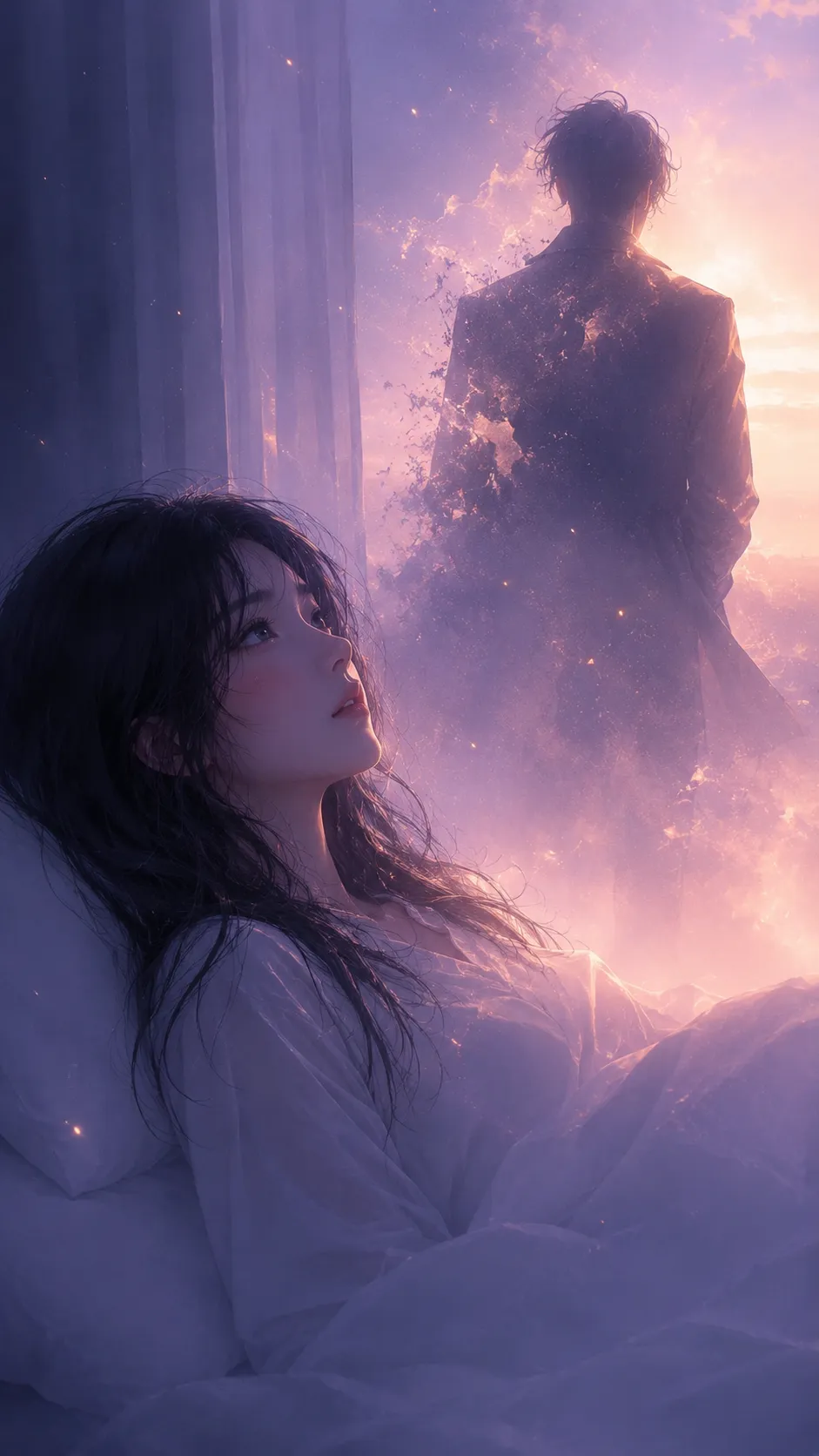 꿈속에서 두 사람이 손이 닿기 직전인 장면