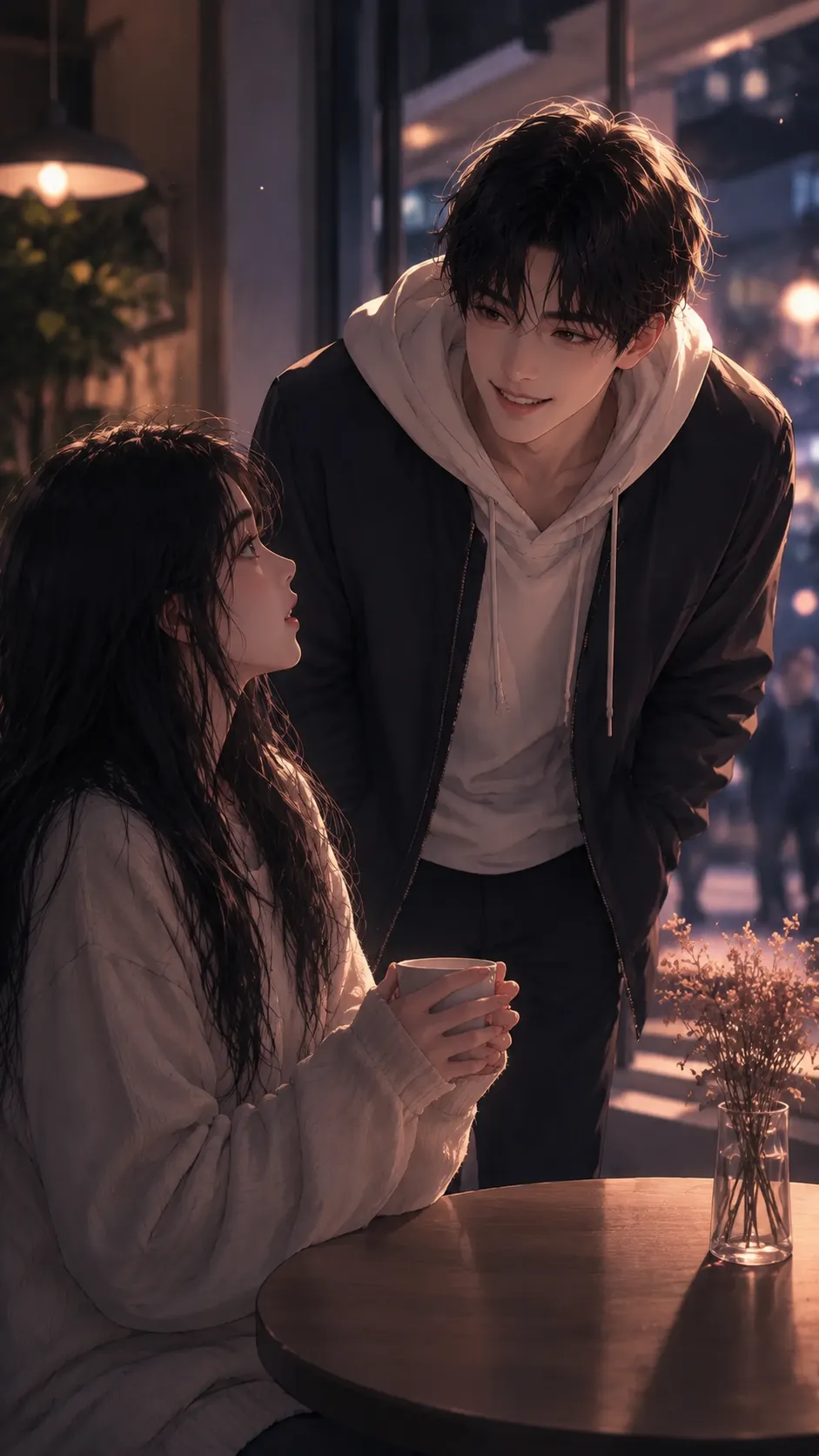 혼자 생각하던 여자 주인공 앞에 하온이 말을 거는 장면